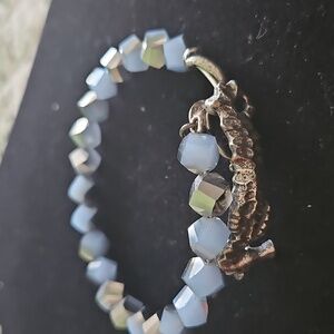 Alex and Ani double bead wrap bracelet with silver seahorse